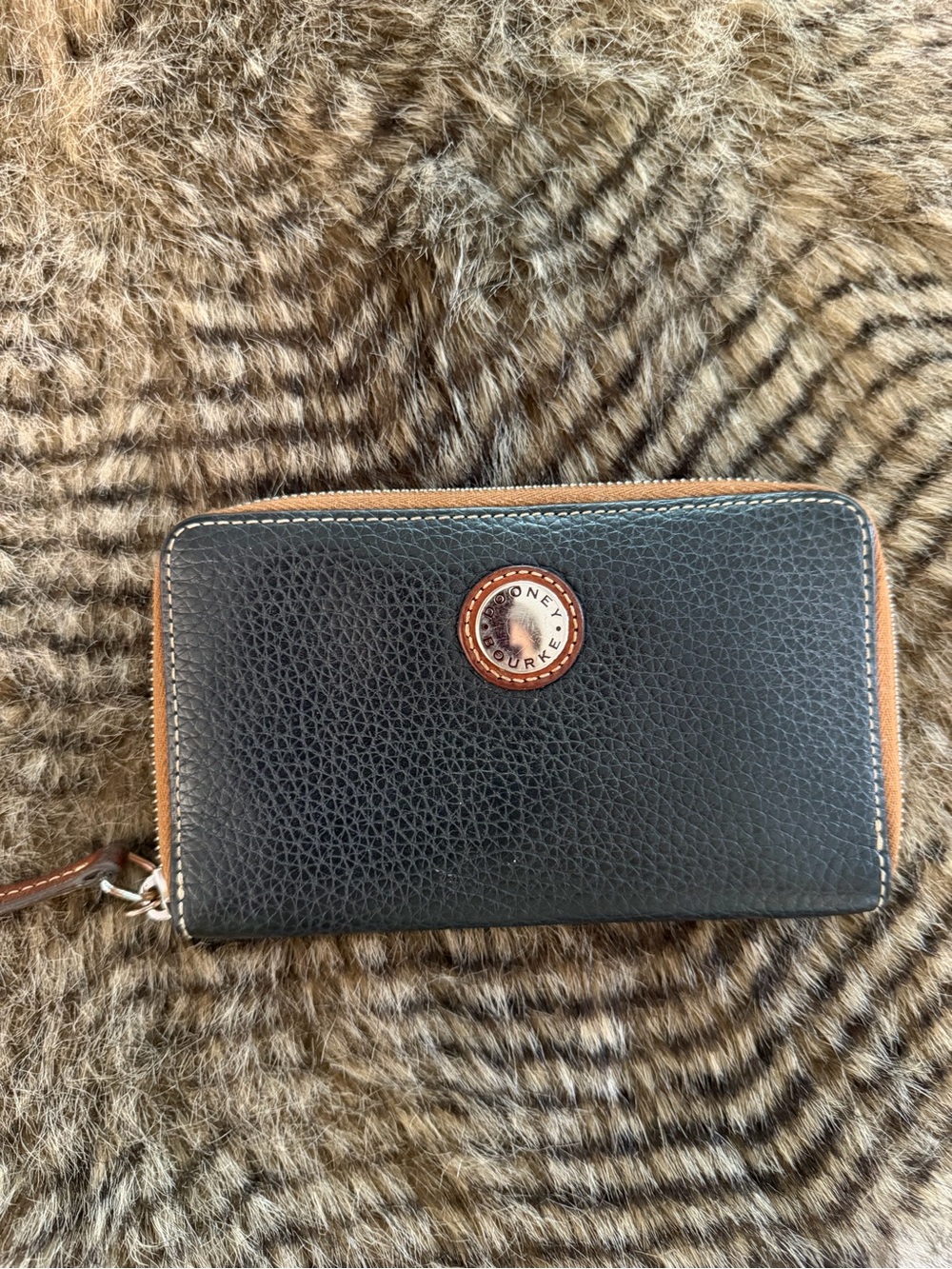 Vintage Dooney & Bourke Black with Tan Trim Zip Around Wallet